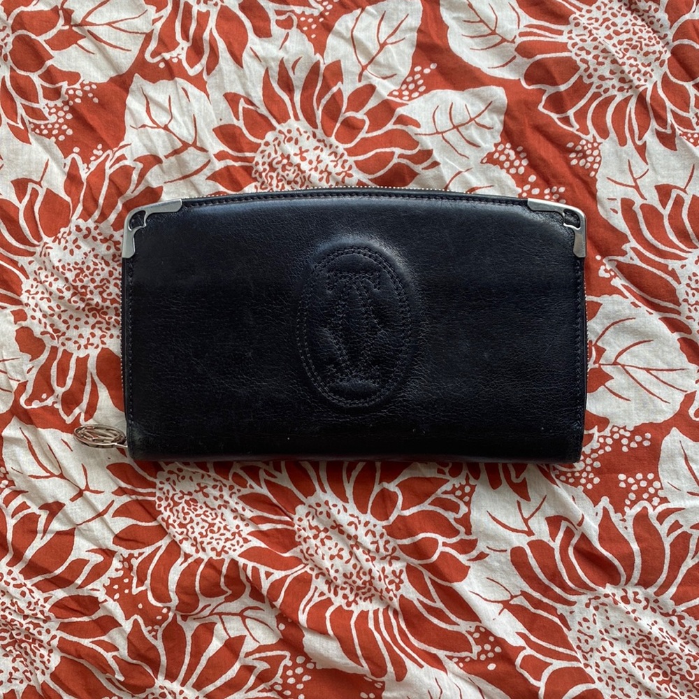 Vintage Cartier Marcello Black Leather Zip Wallet Unisex